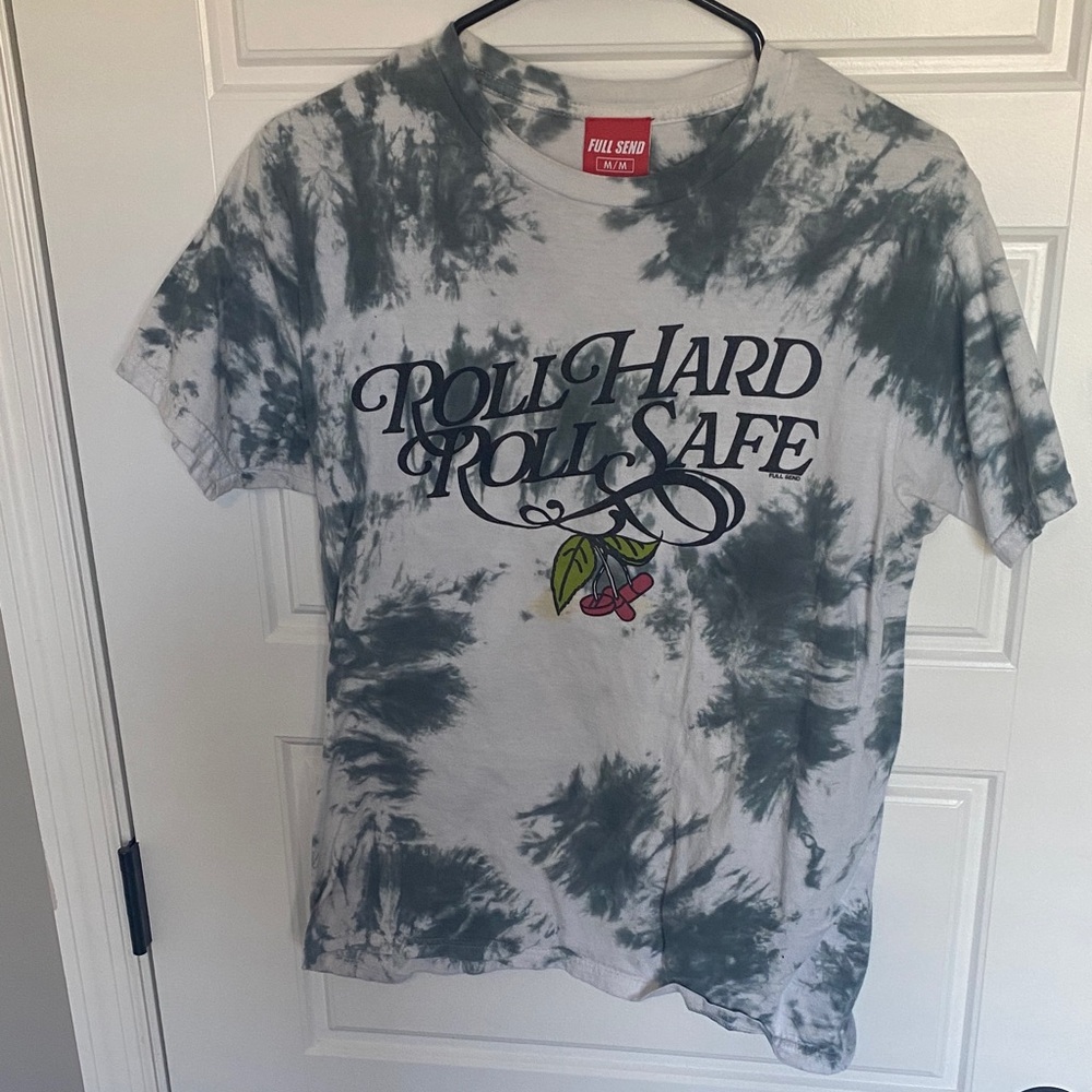 Full Send Men's Tie-Dye 'Roll Hard Roll Safe' Short Sleeve Tee - Gray/White